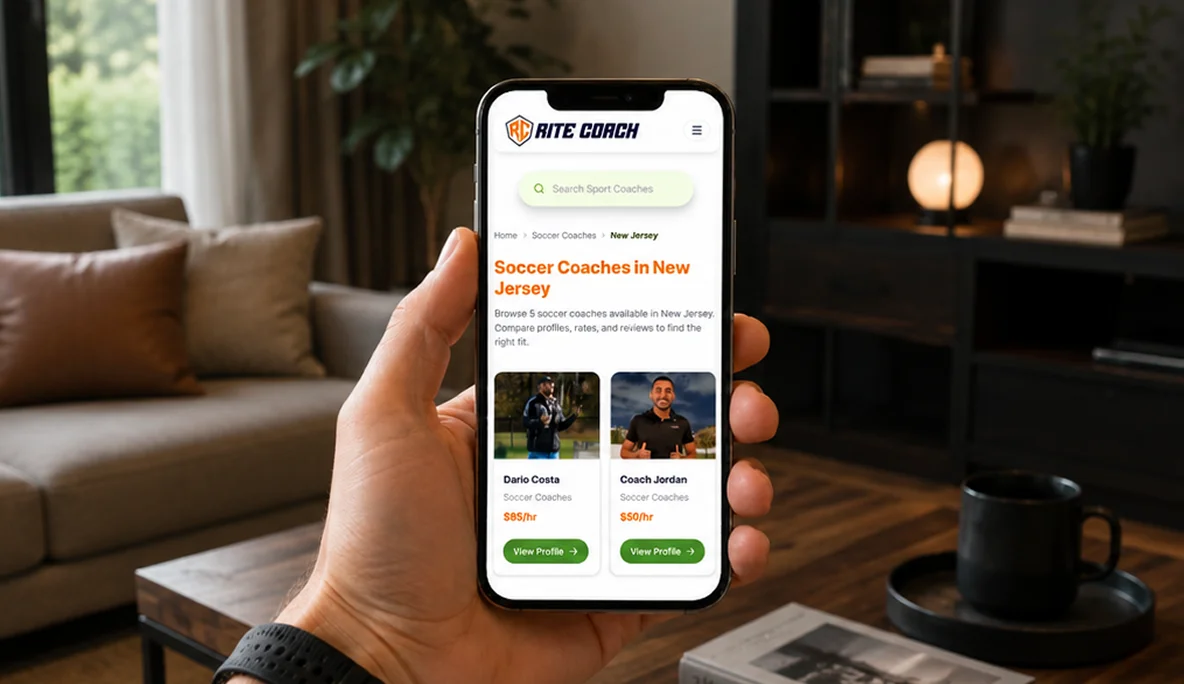Browsing soccer coaches in New Jersey on a phone